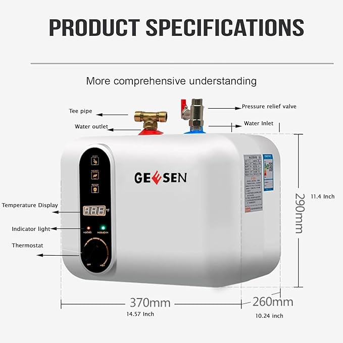 Electric Hot Water Heater 120/240V Small Compact Tank Storage,Rv Tr 3.5 Gallon Trailer 1.5KW Kitchen Instant Under Sink Counter Cupboard, RV 1 PCs 16” Long 1/2”FIP Stainless Steel Water Hose