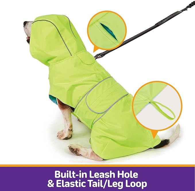 Dog Raincoat Reversible, Single Side Slicker Poncho Adjustable Waterproof Dog Rain Jacket with Leash Hole/Reflective Stripe Hooded Snowproof Windproof Clothes for Medium to 2X Large Dogs, M