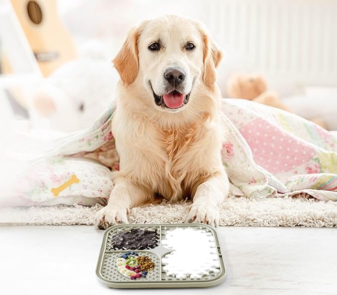 Licking Mat for Dogs & Cats with Suction Cups, 1 Pack Square Dog Slow Feeder Lick Pat for Anxiety Relief and Boredom, Dog Toys to Keep Them Busy, Pets Grooming Training Bathing Mat