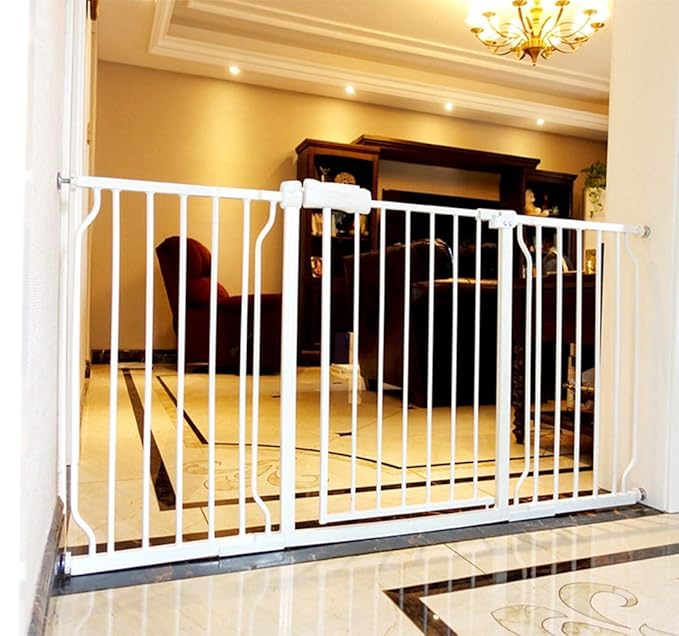 ALLAIBB Extra Wide Pressure Mount Baby Gate Auto Close White Metal Child Dog Pet Safety Gates with Walk Through for Stairs,Doorways,Kitchen and Living Room(66.93-71.65"/170-182cm)