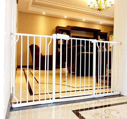 ALLAIBB Extra Wide Pressure Mount Baby Gate Auto Close White Metal Child Dog Pet Safety Gates with Walk Through for Stairs,Doorways,Kitchen and Living Room(66.93-71.65"/170-182cm)