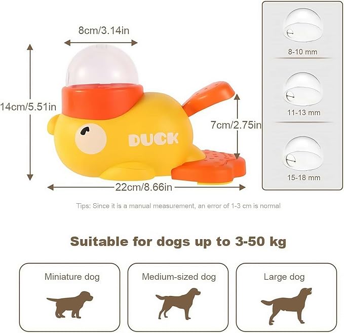 Duck Treat Dispenser Interactive Slow Feeder Puzzle Toy for Dogs and Cats, IQ Training Pet Enrichment Toy with Adjustable Openings(Yellow)
