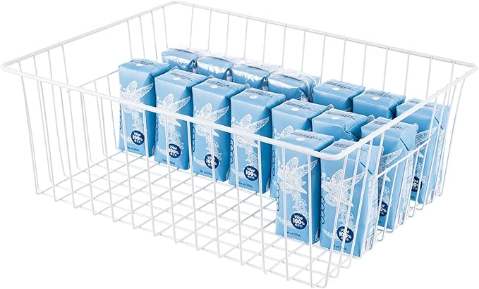 16" L x 12" W Wider Freezer Storage Organizer Baskets Container, Metal Wire Chest Upright Refrigerator Divider Bins with Built-in Handles for Cabinet, Pantry, Closet, Kitchen（3 Pack）
