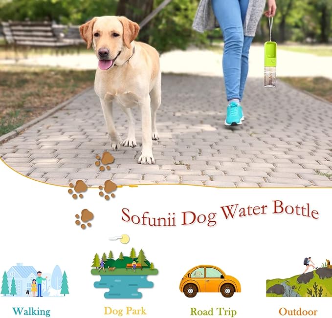 Sofunii Dog Water Bottle for Walking, Portable Pet Travel Water Drink Cup Mug Dish Bowl Dispenser, Made of Food-Grade Material Leak Proof & BPA-Free - 15oz Capacity (Green) …
