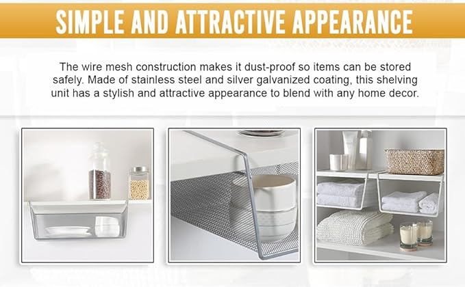 YBM Home Under Shelf Basket - Mesh Stainless Steel Storage Under Cabinet Hanging Basket Rack Maximize Space in Cabinets, Pantry Room, Bathroom, Laundry Room, and More, 1131