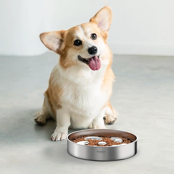 2pcs Slow Feeder Dog Bowls, Double-Layer Stainless Steel, Heavy-Duty with Non-Slip Rubber Base, 2Cups Capacity for Medium Dogs to Slow Down Eating