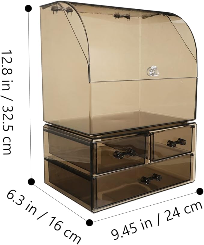 Baluue Tabletop Acrylic Storage Box for Cosmetics Makeup Organizer Cover Large Capacity Drawer Type for Dressing Tables and