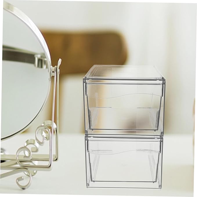 CHILDWEET 2pcs Acrylic Makeup Organizer Stackable Desktop Storage Box for Cosmetics and Items Stylish Vanity Organizer for Bathroom and Bedroom Use