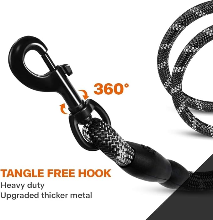 Taglory Rope Dog Leash 6FT with Comfortable Padded Handle, Highly Reflective Threads Leash for Small Dogs, 3/8 inch, Black