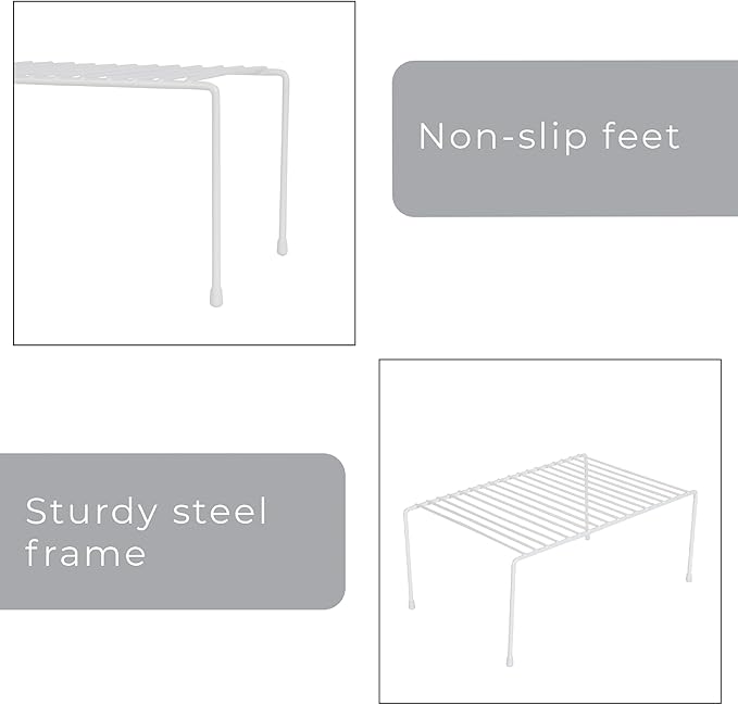 Smart Design Cabinet Storage Shelf Rack - Medium (8.5 x 13.25 Inch) - Steel Metal Wire - Cupboard, Plate, Dish, Counter & Pantry Organizer Organization - Kitchen [White]