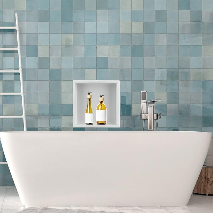 12"×12" Stainless Steel Shower Niche, Recessed Shower Caddy, Bathroom Shelf Insert Fits for 11"x11" Wall Hole Installation (Matte White)