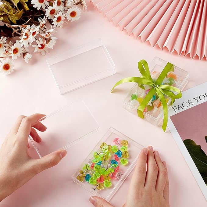 BENECREAT 6Pcs Acrylic Storage Boxes with Lids, 4.3x2.7x1inch Rectangle Storage Containers, Candy Box, Clear Display Box for Wedding, Party, Treats, Jewelry Accessories