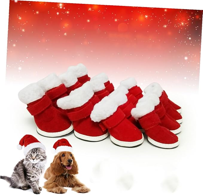 4Pcs Pet Dog Winter Shoes Red Windproof Booties Anti-Slip Paw Protectors for Dogs Outdoor Snow Mud Protection