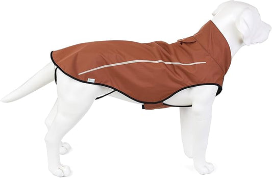 Mile High Life Dog Raincoat, Adjustable Waterproof Reflective Rain Jacket for Small Medium Large Dogs, Lightweight Breathable Pet Rain Coat with Leash Hole(Brown,S Chest 22-25")