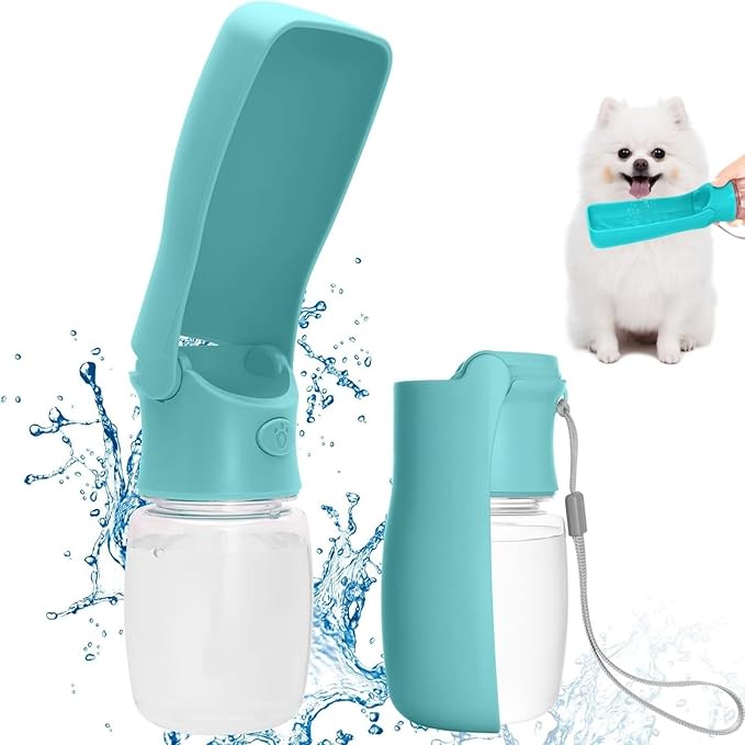 Portable Dog Water Bottle, 2in1 Foldable Water Bottle Bowl for Pets Puppy Small Medium Large Dogs, Leak Proof Water Dispenser Drinking Cup for Walking Hiking Travel, Dog Accessories (Blue,12oz)