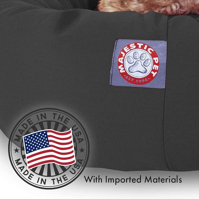 Majestic Pet 52 Inch Poly-Cotton Sherpa Calming Dog Bed Washable – Cozy Soft Round Dog Bed with Spine for Head Support - Fluffy Donut Dog Bed 52x35x11 (inch) – Round Pet Bed X- Large - Gray