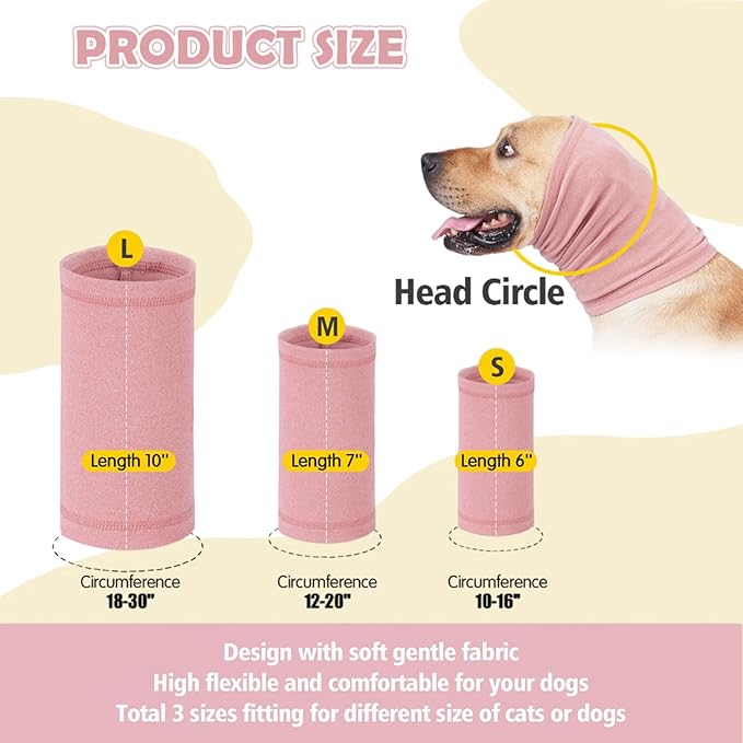 Dog Calming Hoodie Head Wrap,No Shake Anxiety Relief Quiet Thunder Vest for Dogs,Ear Protection Head Muffs for Grooming,Pet Covers for Fireworks,Vet Visits,Bathing,Pink,S