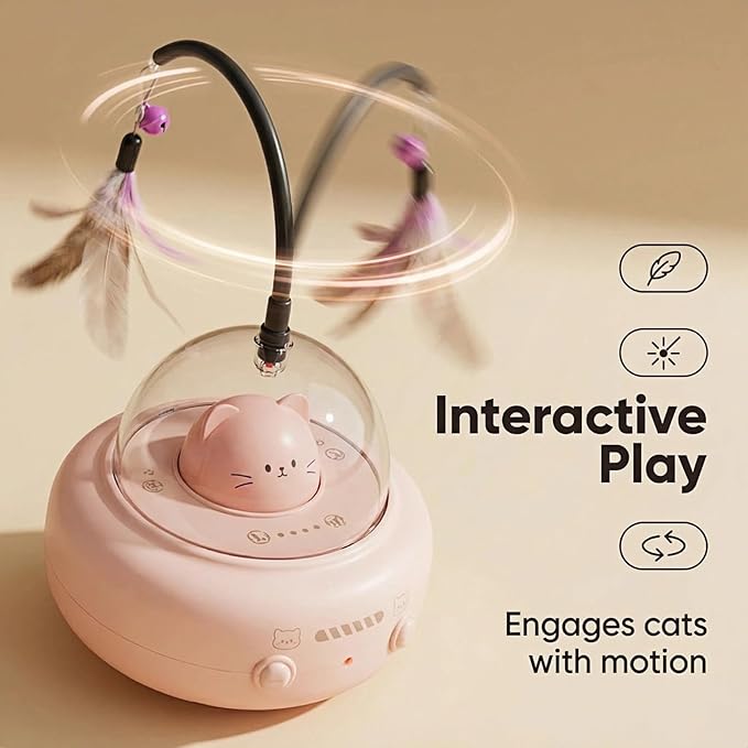 2-in-1 UFO Cat Toys for Indoor Cats with Laser & Feather, 360°Smart Obstacle Avoidance Automatic Cat Toy, USB Rechargeable Electronic Kitten Toys, Auto Play & Sleep Mode Fun Self-Play Cat Gift