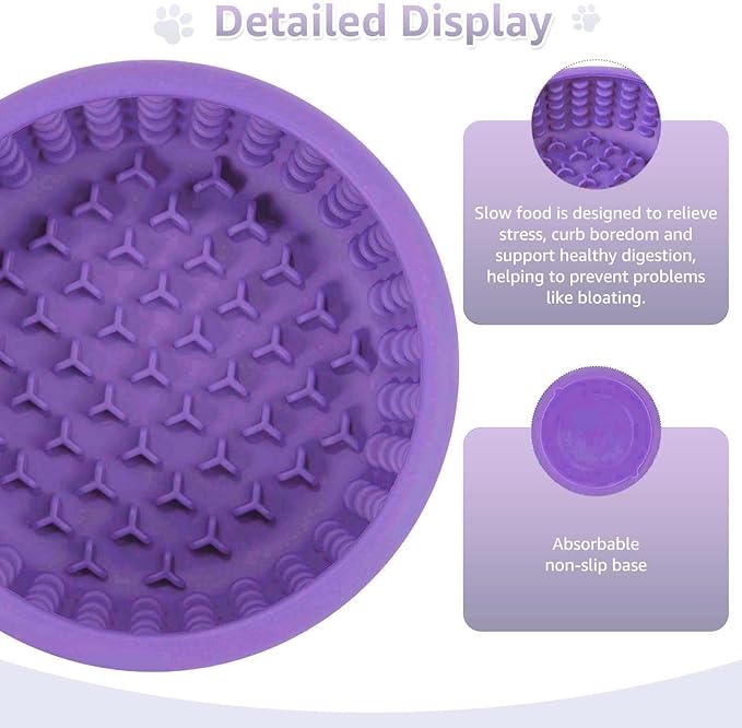 Dog Lick Bowl, ZOURYNUA Non-Slip Slow Feeder Dog Bowls, Enrichment Licking Mat for Distraction, Anxiety Relief Treat Dispenser Freezer, BPA Free Silicone & Dishwasher Safe (Purple, Large)