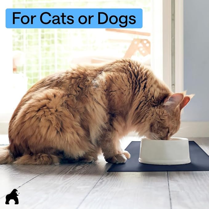 GORILLA GRIP 100% Waterproof Raised Edge BPA Free Silicone Pet Feeding Mat, Dog Cat Food Mats Contain Spills Protects Floors, Placemats for Cats and Dogs Water Bowl, Pets Accessories 32x24 Navy