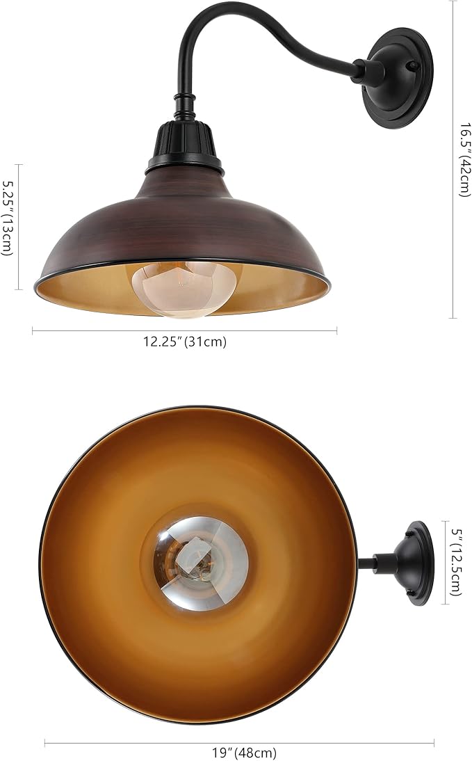 JONATHAN Y JYL7613G Aurora 12.25" 1-Light Farmhouse Industrial Indoor/Outdoor Iron LED Gooseneck Arm Outdoor Sconce Metal Bowl Shade Vintage Cottage Rustic Porch Patio Yard Barn, Wood Finish/Copper
