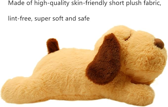 3T GROUP Heartbeat Puppy for Dogs Stuffed Animal with Heartbeat Toy for Puppy Essentials Sleep Aid Pet Behavioral Training Anxiety Relief Calming Plush Pillow(Yellow)