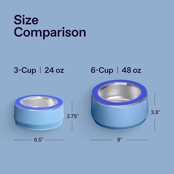 STANLEY Pet Bowl | 3-Cup (24 oz) Insulated Stainless Steel Dog & Cat Bowl | Splash-Resistant Lid | Dishwasher Safe | BPA-Free | Blue Sky