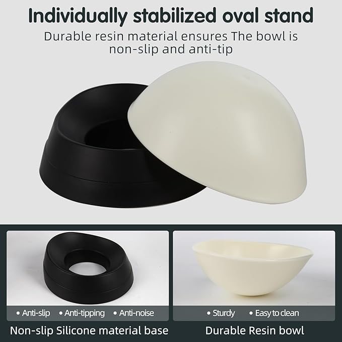 Bulldog Bowl Anti-Slip Dog Cat Dish Detachable Rubber Dog Bowl Pet Sterile Tilted Pet Feeder Slope Base (Black, 3.5 Cup (Medium/Large Dog))
