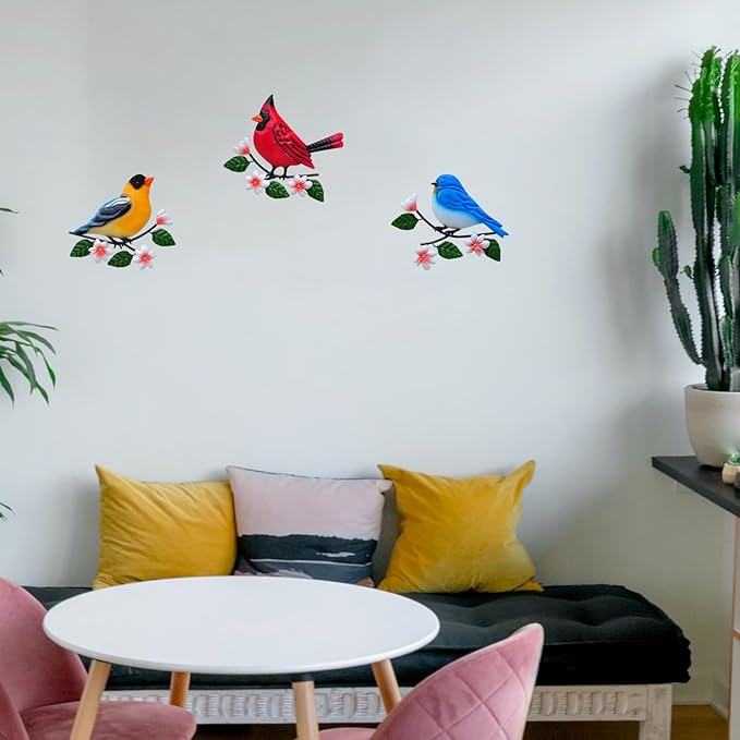 Metal Bird Wall Art Decor 3D Outdoor Sculpture Outdoor Hanging Decor Metal Wall Decor Suitable for Gardens Fence Patio Living Room Bedroom Yard Decor.