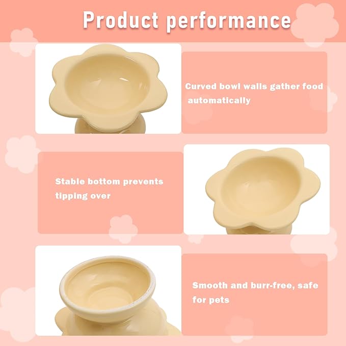 2 Pcs Ceramic Raised Cat Bowls Flower 7 oz Tilted Elevated Cat Food Bowl Cat Dishes for Anti Vomiting Protecting Spine Pet Feeder Water Bowl for Cat Kitten