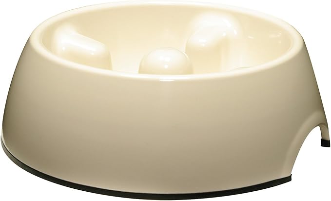 Dogit Dog Bowl Slow Feeder for Wet or Dry Dog Food, Go Slow Anti-Gulping Dog Dish, White, M