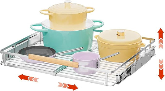 1Pack Expandable Pull Out Cabinet Organizer, Slide Out Drawers for Kitchen Cabinets, Heavy Duty Drawer Slides for Home Kitchen Pantry Cupboard Pots Pans, Adjustable Width 17.1"~28.1" W x 22.5''D