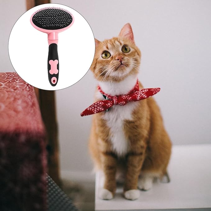 HEMOTON Pet Grooming Brush and Comb Set for Cats and Dogs, Pink Massage Hairbrush with Soft Bristles, Pet Supplies for Shedding Control and Fur Cleaning