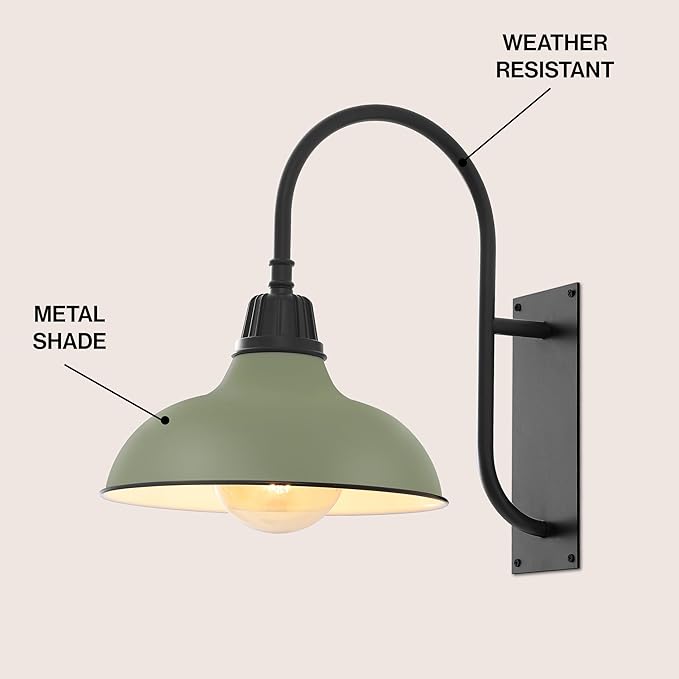 JONATHAN Y JYL7614I Stanley 12.25" 1-Light Farmhouse Industrial Indoor/Outdoor Iron LED Gooseneck Arm Outdoor Sconce for Entryway Lobby Kitchen Bathroom Bedroom Living Room Hallway, Matte Olive Green