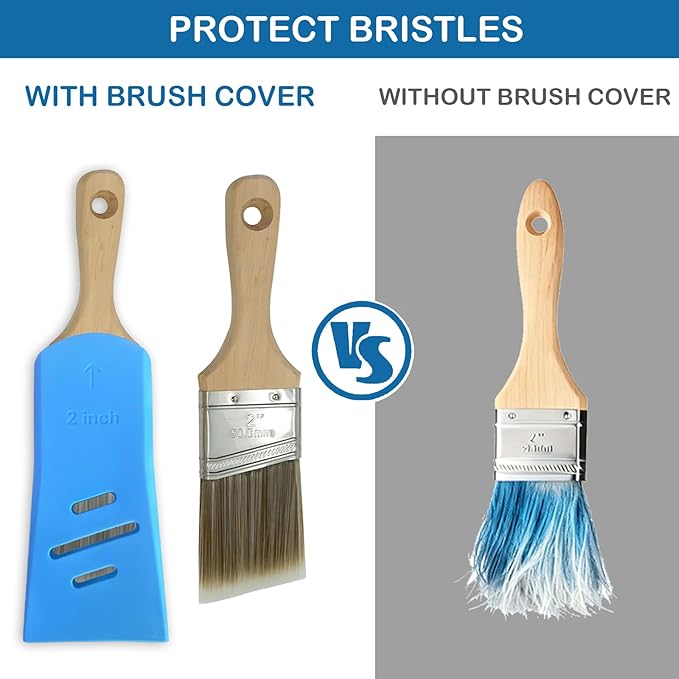2 PCS Universal Paint Brush Protector Covers, Durable Silicone Professional Protective Covers Paintbrush Sleeves for 2" Flat & Angled Brushes (Blue)