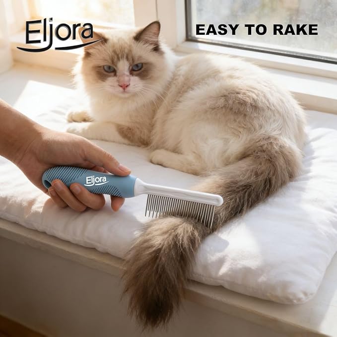 Pet Grooming Glove & Dematting Comb Set – Anti-Slip Handle Deshedding Comb+ Gentle Massage Glove (Pair) for Dogs & Cats (Comb)