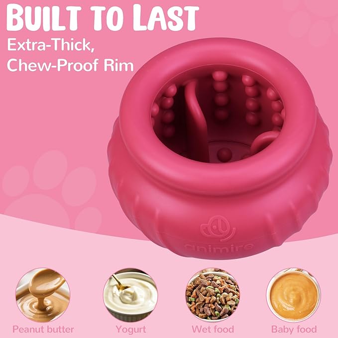 Wobbly Dog Enrichment Lick Toy, Stuffable Frozen Lick Bowl to Keep Dogs Busy, Long-Lasting Interactive Treat Dispensing Dog Toy, Silicone Fetch Catch Chew Toy(Rose,M)