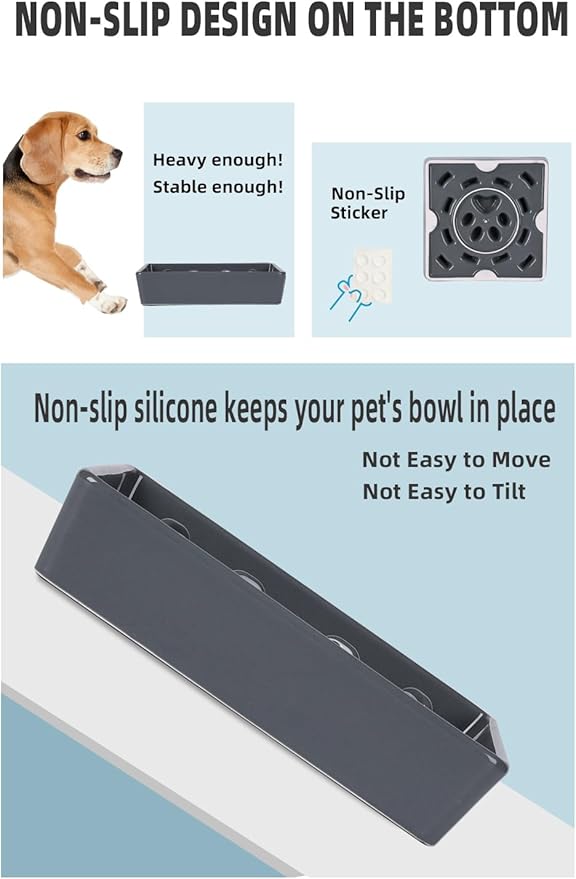 Square Slow Feeder Dog Bowls, Ceramic Fun Slow Eater Bowl for Small Medium Breed (Grey)