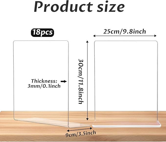 18 Pack Shelf Dividers for Closet Organization, 11.8''×9.8'' Deep Acrylic Clear Vertical Shelves Separators for Home Organization Enthusiasts