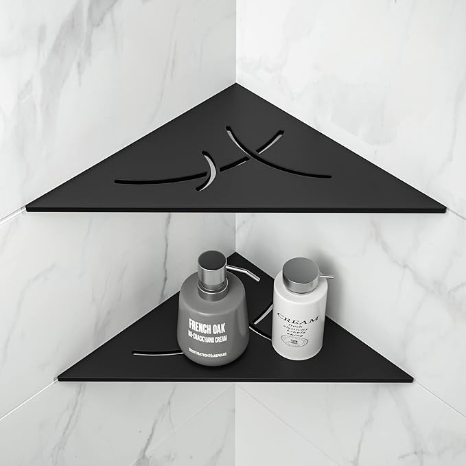 Corner Shower Shelf 10" Matte Black 304 Stainless Steel Heavy Duty Slot Design Recessed Corner Shelf Bathroom for Tiled Wall 2 Pack, No Drilling