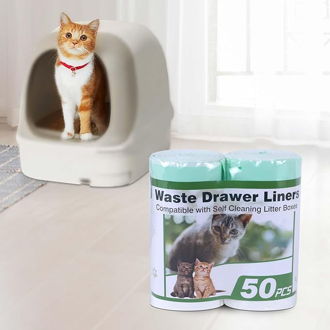 Cat Litter Box Liner Compatible with Litter Box Robot 4 & 3, Waste Bags 50 Pack, Waste Drawer Liners Heavy Duty White