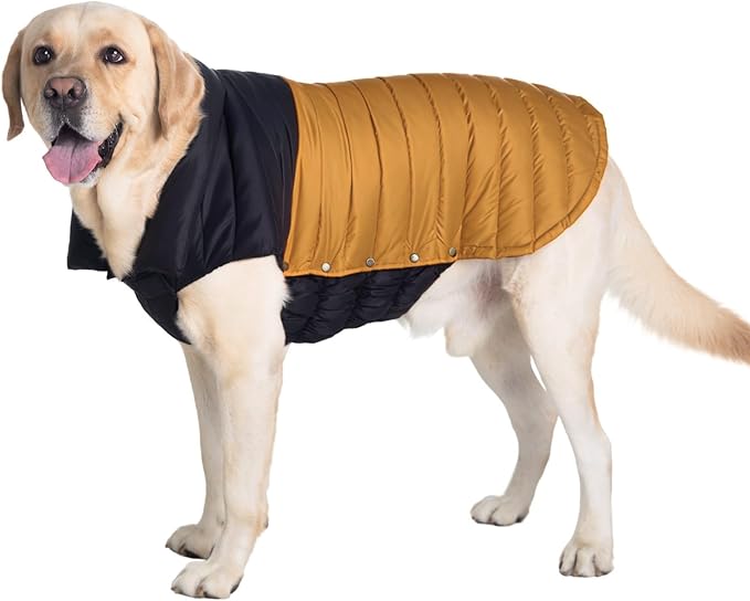 SPACE LION Dog Puffer Jacket, Down Winter Coat, Durable Outdoor Coat for Cold and Windy Conditions, Lightweight & Adjustable Fit Coats for Large Dogs, (BlackKhaki, Size24/2XL)