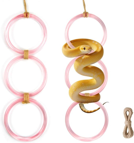 2 PCS Reptile Climbing Loops, Snake Climbing Rings, Snakes Tank Accessories for Ball Python & Climb Pet-Terrarium Enrichment Toys for Snakes, Iguana, Chameleon, Parrot, Lizard (Pink)