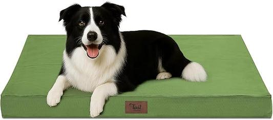 Outdoor Dog Bed for Medium Dogs, Waterproof Dog Crate Mat Orthopedic Egg Crate Foam Pet Bed with Washable Removable Oxford Cover, Light Green