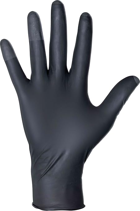 SAS Raven Patriot Powder-Free Nitrile Disposable Gloves | 7 Mil - XL | Black, 10 Boxes of 100| Latex Free, Compression Fit, Textured Grip | Paint, Automotive, Industrial, Janitorial, Food Service