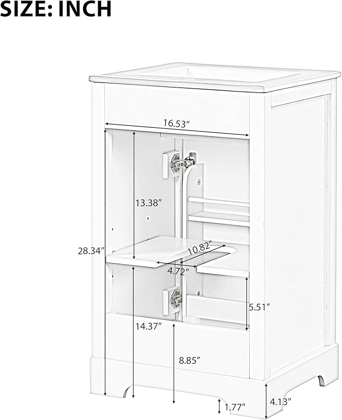 Merax 20 Inch Small Bathroom Vanities Storage Cabinet with Undermount Sink, Two-Tier Door Shelf, White