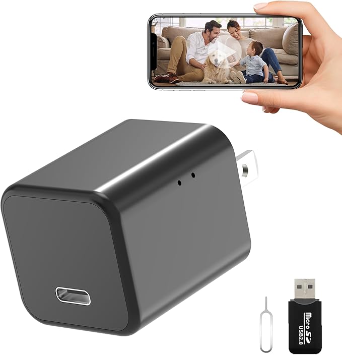 1080P Camera Charger with 2.4Ghz/5Ghz WiFi - Wireless Mini Camera for Pets Nanny - Real Time Monitoring - Small Nanny Cam for Indoor Home Security