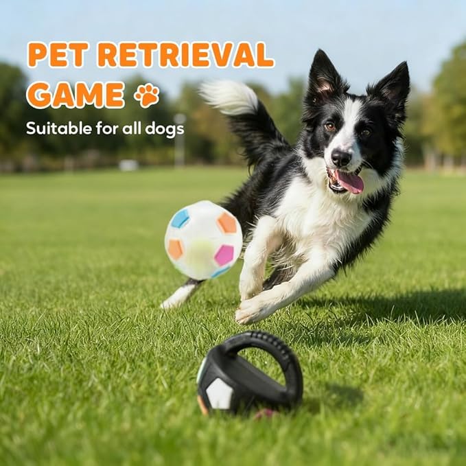 Calming Dog Toy & Fetch Ball, Interactive Squeaky Floating Kettlebell-Handle Toy for Dogs, Durable Tug-&-Chew, Bright Color for Active Pets, Relieves Anxiety & Promotes Playtime (Black)
