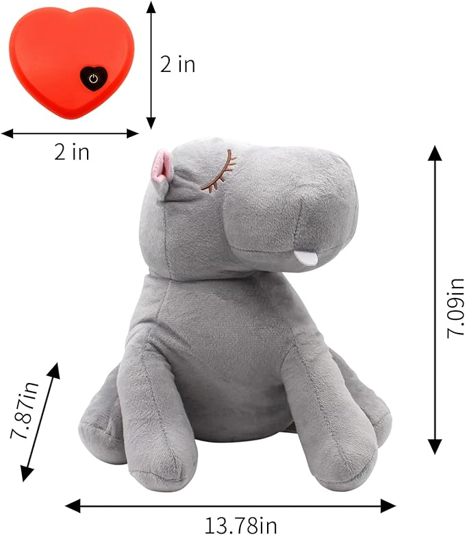 3T GROUP Heartbeat Puppy Toys for Dog Heartbeat Stuffed Animal Hippo Toy for Puppies Essentials Anxiety Relief Comfort Plush Pillow Calming Puppy Toys(Gray)