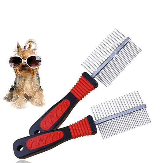 2pcs Double-row Stainless Steel Pet Grooming Combs for Dogs and Puppies, Fine Pin Hair Cleaning Tool for Dog Hair Care and Shedding Control